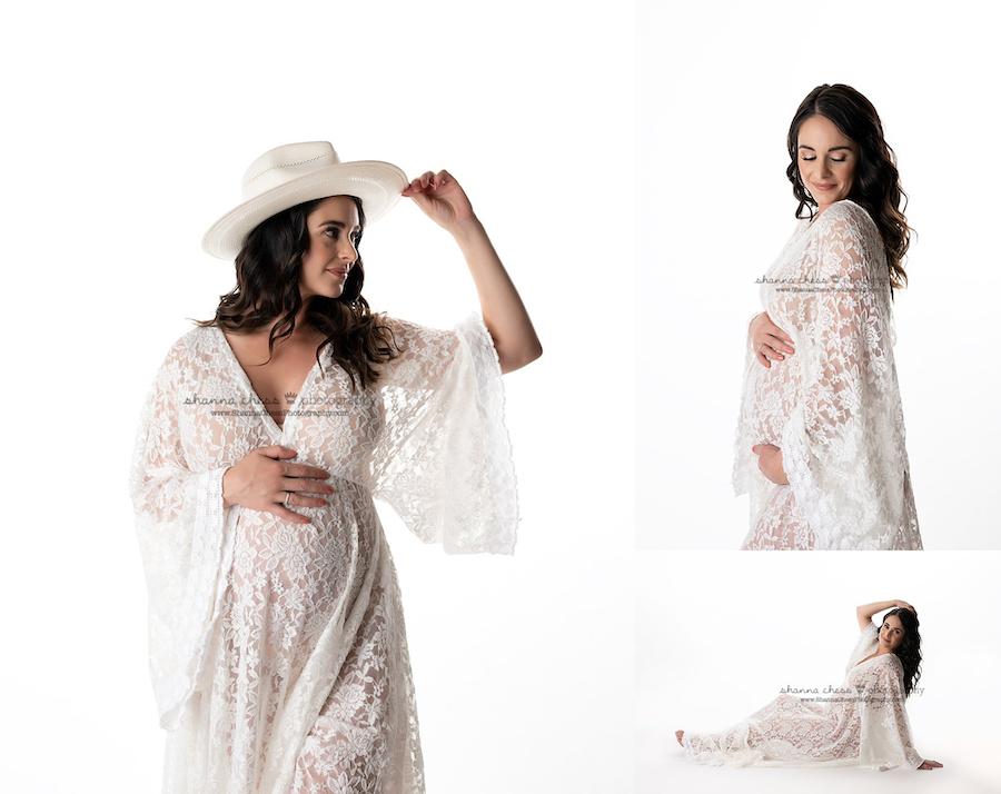 Woman in white maternity gown and cowboy hat, how to write a killer what to wear post for photographers